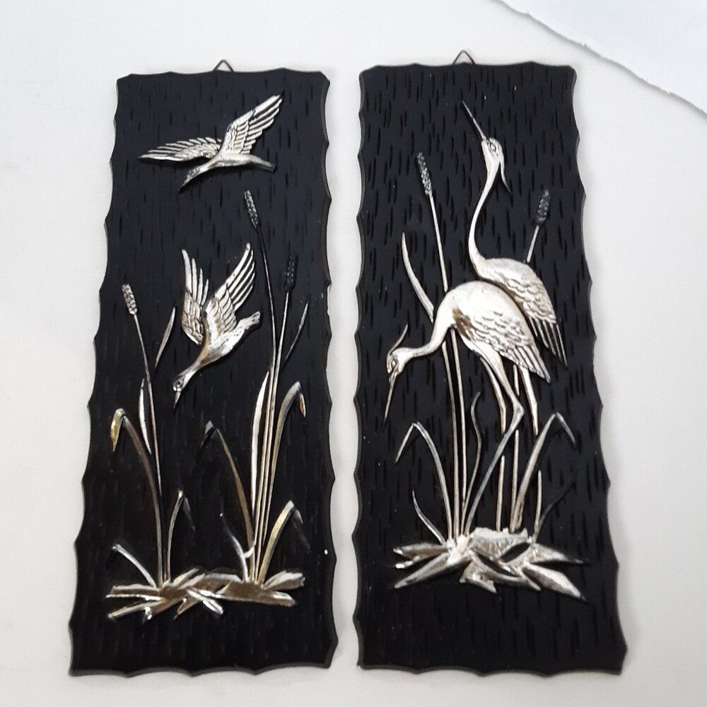 Vintage Hollywood Regency Chinoiserie Wall Art Plaque 2pcs